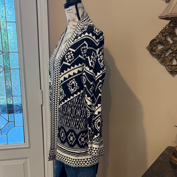 Cardigan sweater open front Stradivarius black & white geometric pattern Sz S - Picture 3 of 8
